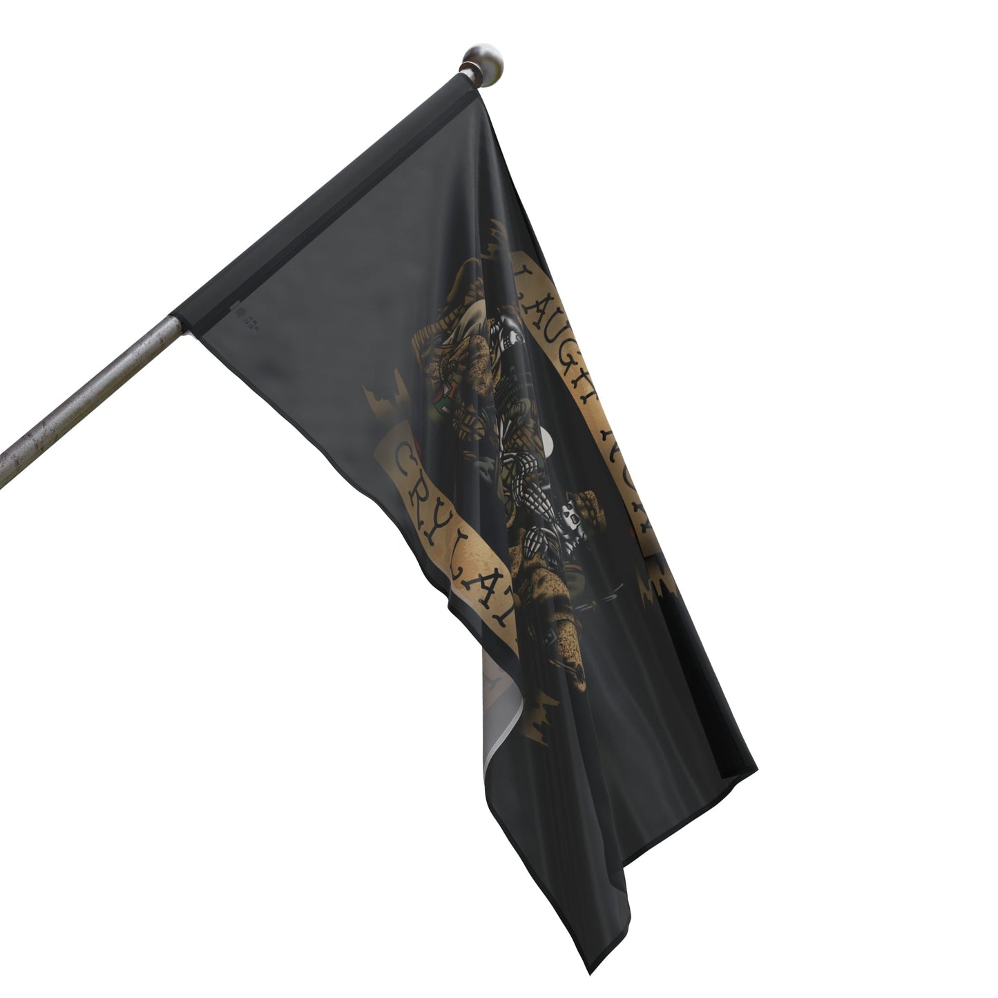 Ben Cantwell Art Laugh Now Cry Later Skeletons flag, vibrant home decor with skeleton design for wall display.