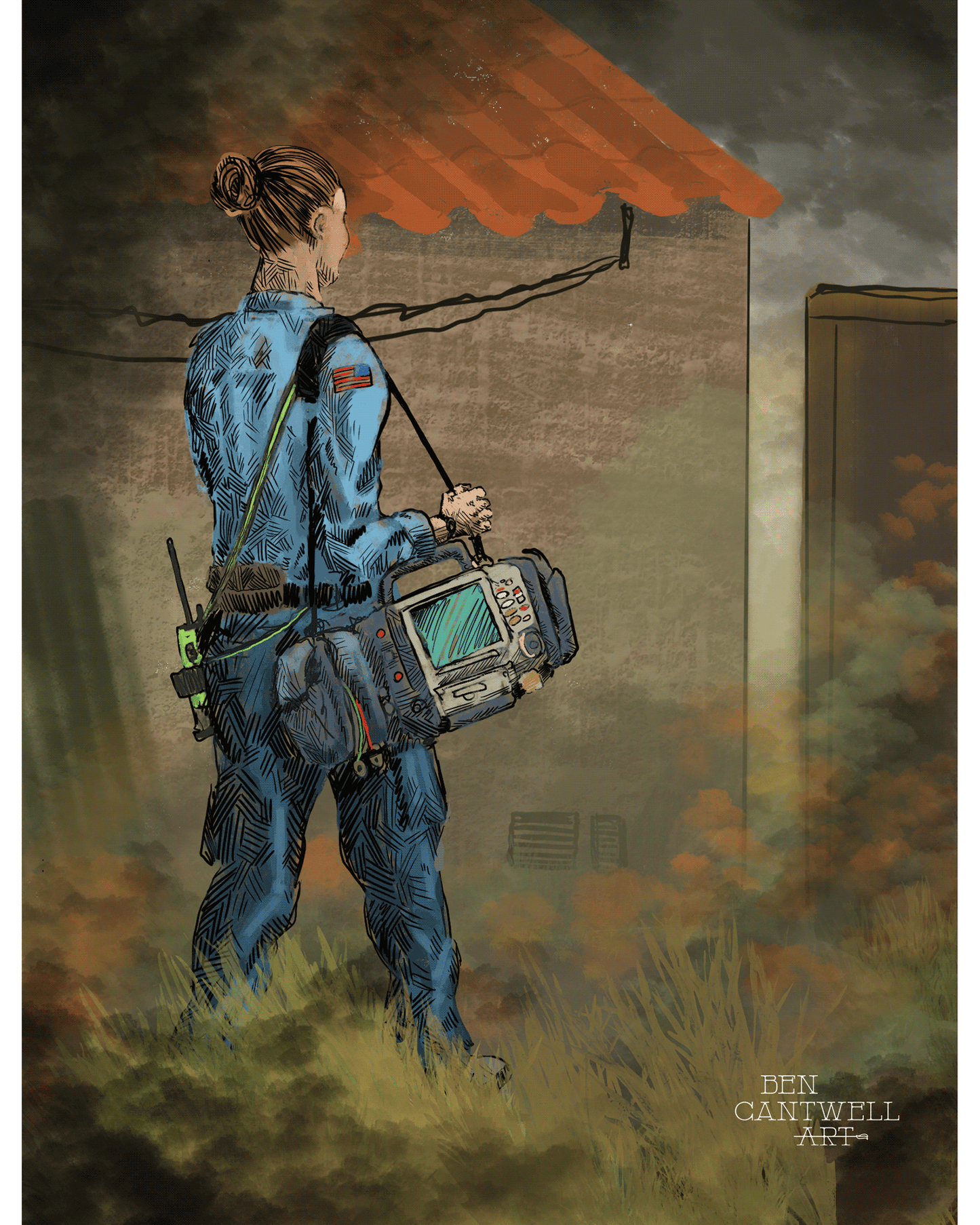 Print of first responder EMT scene by Ben Cantwell Art, depicting emergency medical services in action.