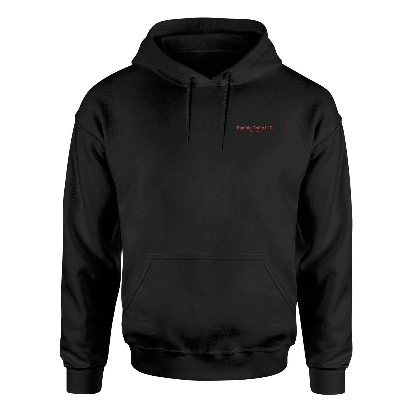 Unisex Biblend hoodie featuring Paniolo Trails logo and words, with front view showcasing the American Print On Demand branding.