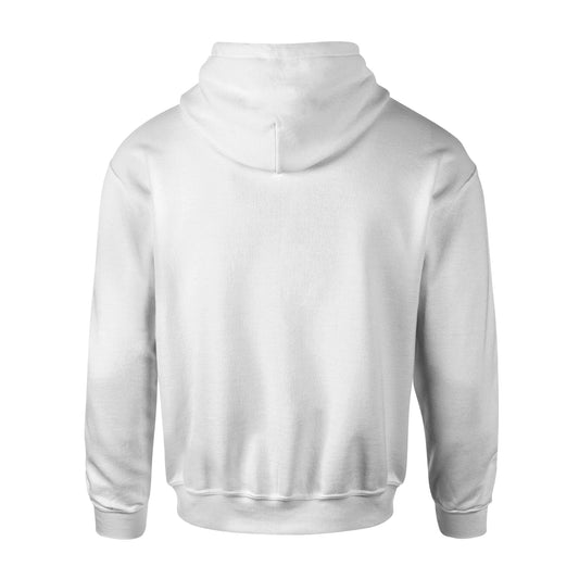Unisex Biblend hoodie with mini logo front design, shown from the back in a mockup image. American Print On Demand brand.