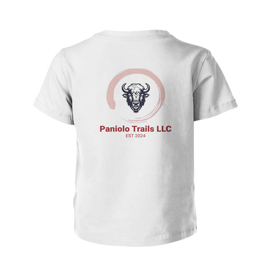 Back view of American Print On Demand youth cotton logo t-shirt, white fabric with a front logo design.
