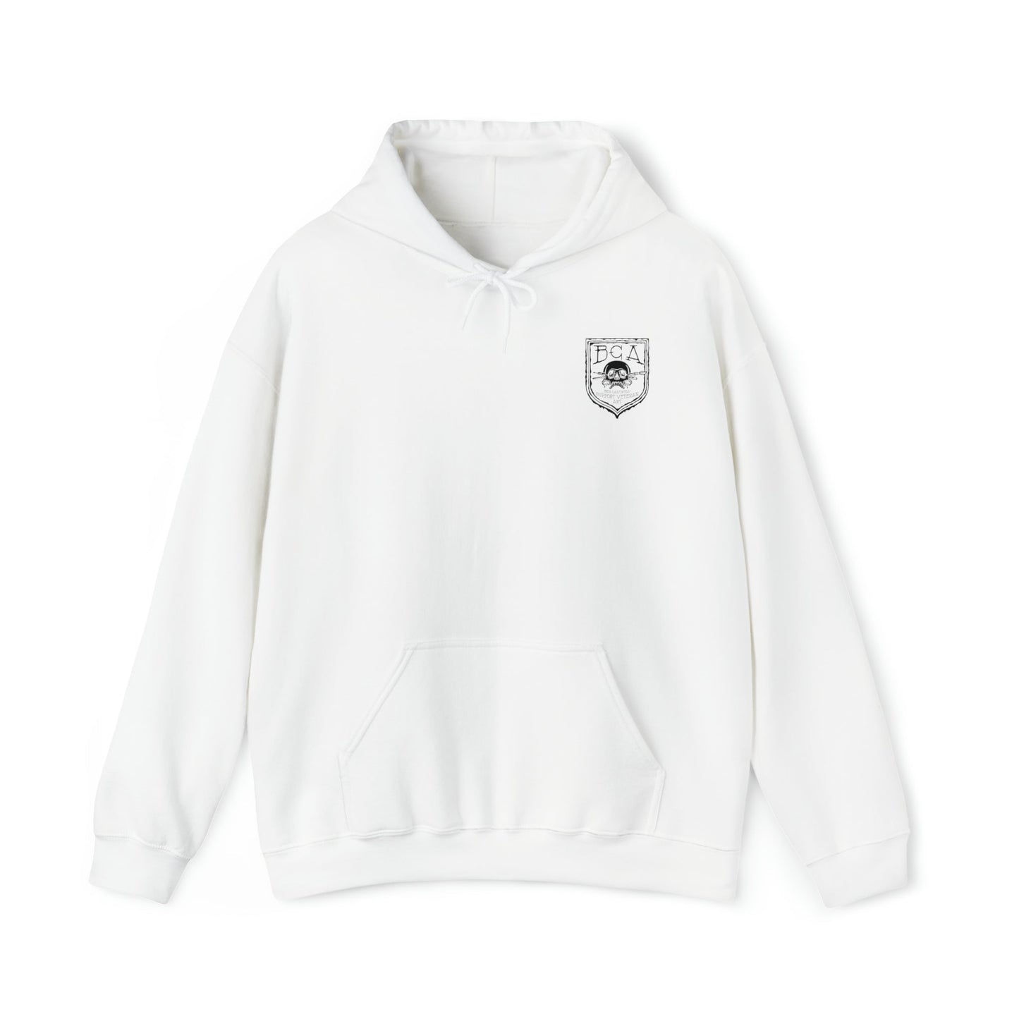 Ben Cantwell Art Free College Cross hoodie featuring a comfortable gray hoodie with a printed college cross design on the front.