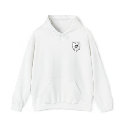 Ben Cantwell Art Free College Cross hoodie featuring a comfortable gray hoodie with a printed college cross design on the front.