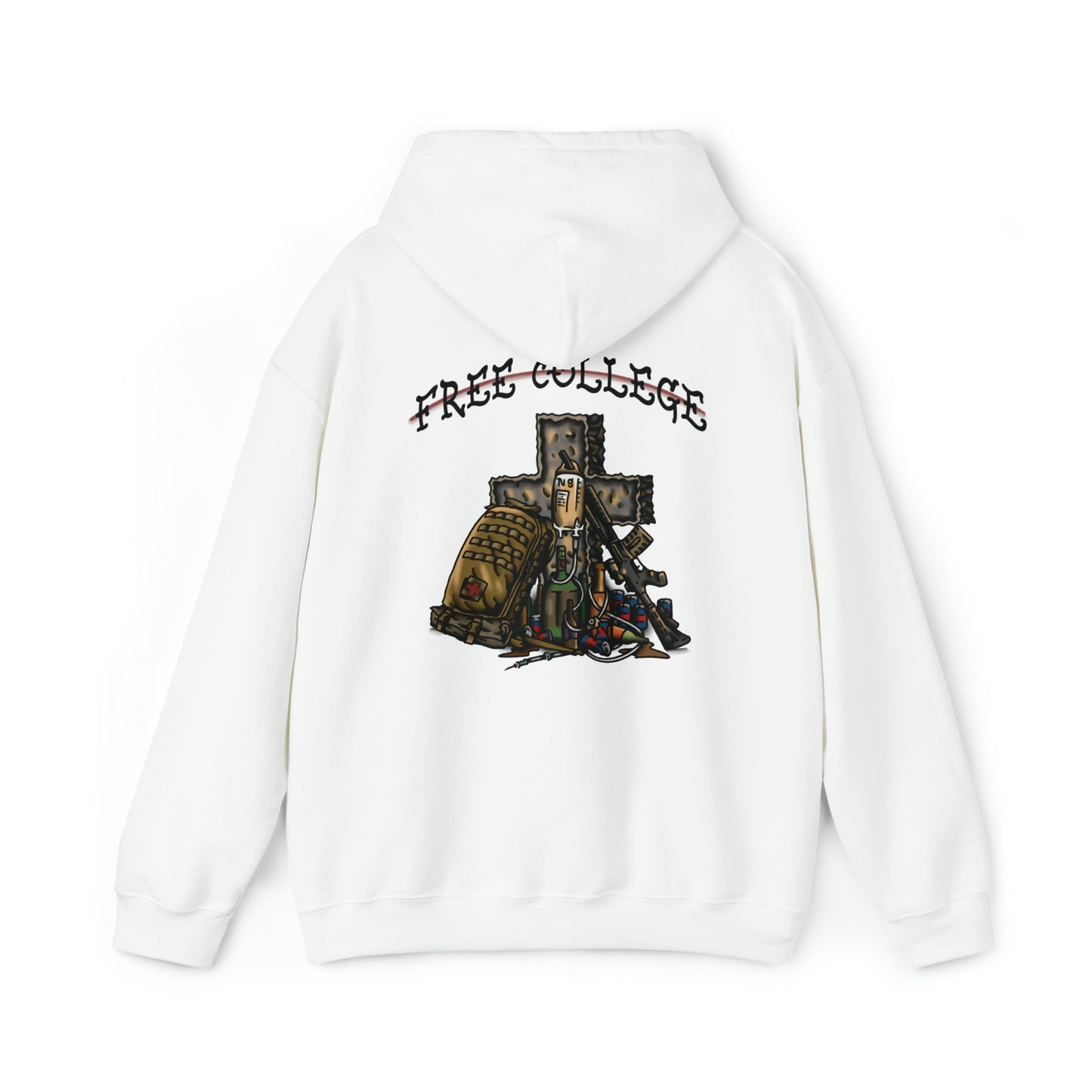 Ben Cantwell Art Free College Cross hoodie showing a stylish hoodie with a college cross design on the front.