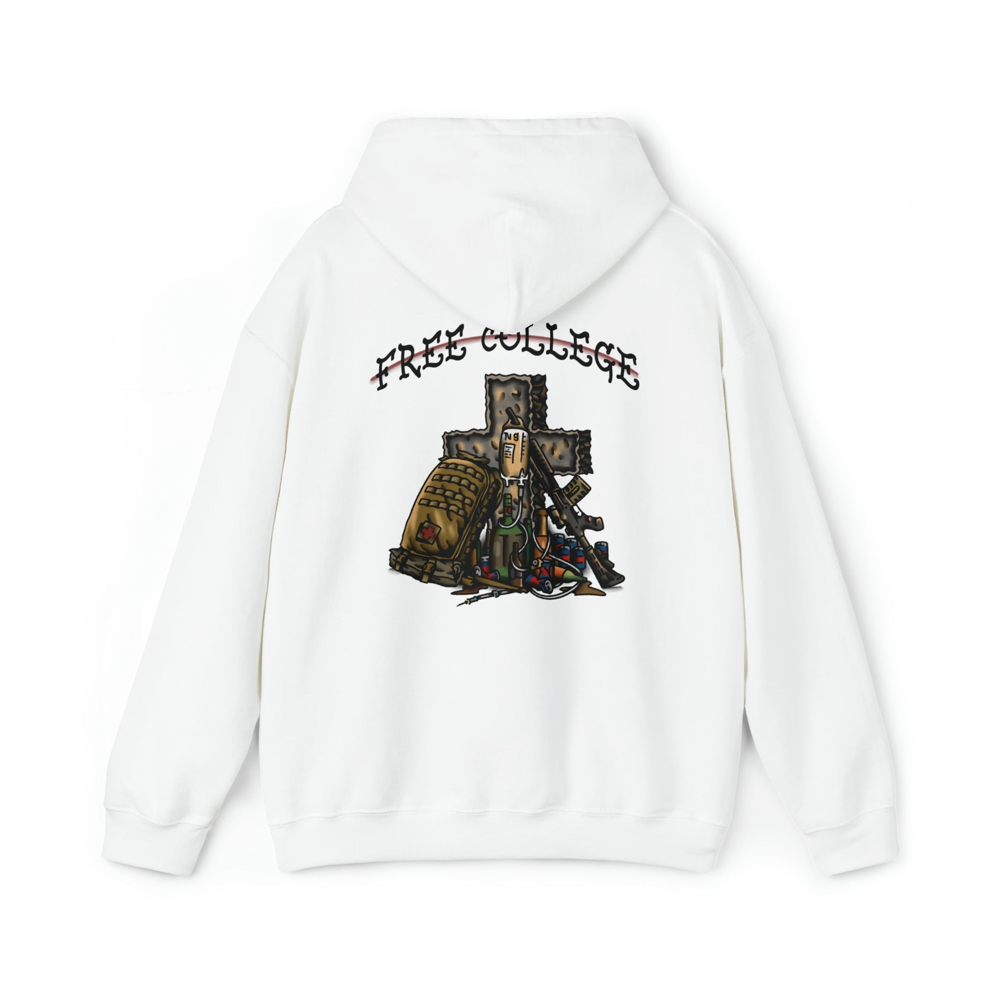 Ben Cantwell Art Free College Cross hoodie showing a stylish hoodie with a college cross design on the front.