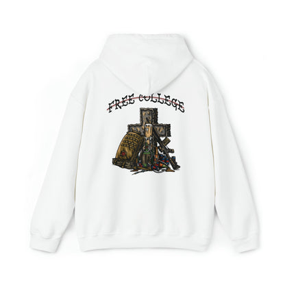 Ben Cantwell Art Free College Cross hoodie showing a stylish hoodie with a college cross design on the front.