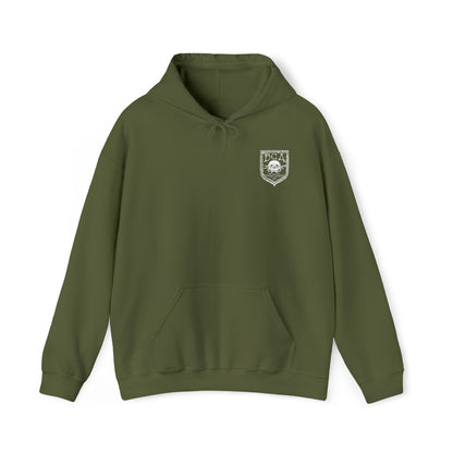 Ben Cantwell Art Free College Cross hoodie featuring a comfortable black hoodie with a printed college cross design.