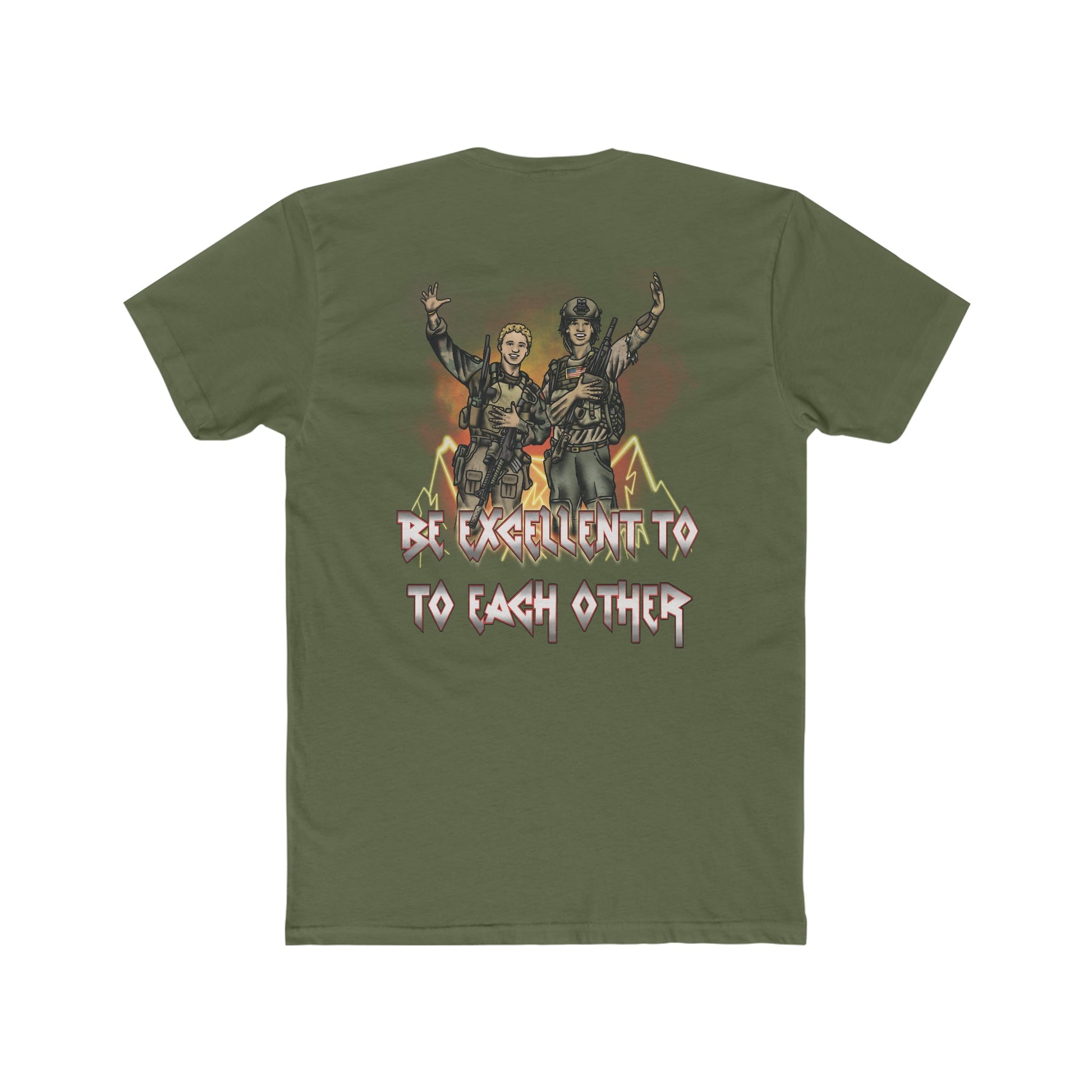 Ben Cantwell Art Bill and Ted crew T-shirt featuring "Be Excellent To Each Other" graphic on a casual cotton tee.