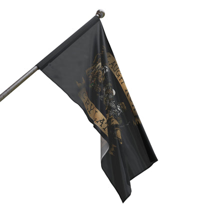 Ben Cantwell Art Laugh Now Cry Later Skeletons flag, vibrant home decor with skeleton design for wall display.