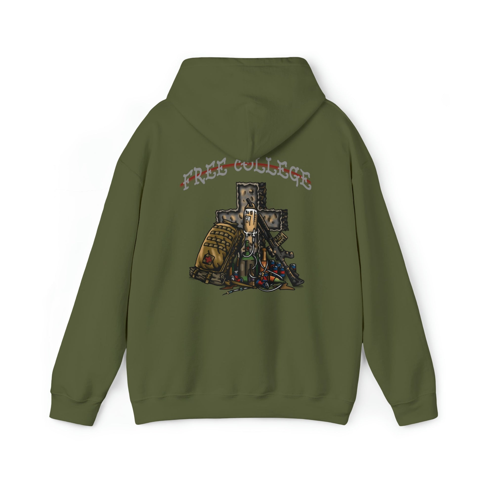 Ben Cantwell Art Free College Cross hoodie featuring a comfortable black hoodie with a printed college cross design on the front.