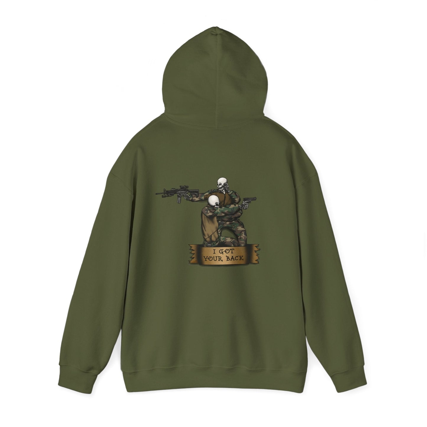 Ben Cantwell Art "I Got Your Back" skeleton hoodie featuring a skeleton illustration on a cozy black hoodie.