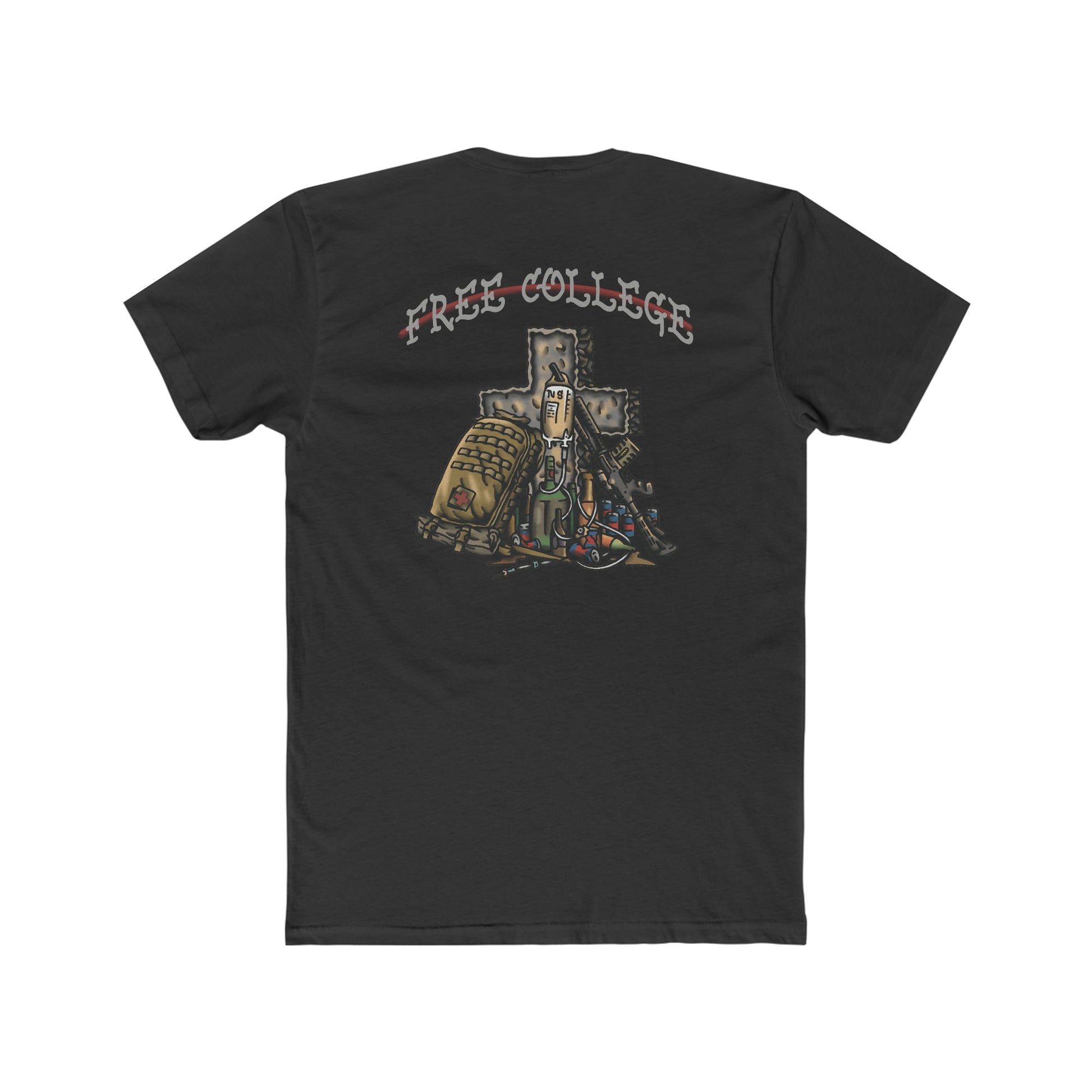 Ben Cantwell Art free college cross crew t-shirt featuring a printed design on soft cotton fabric.