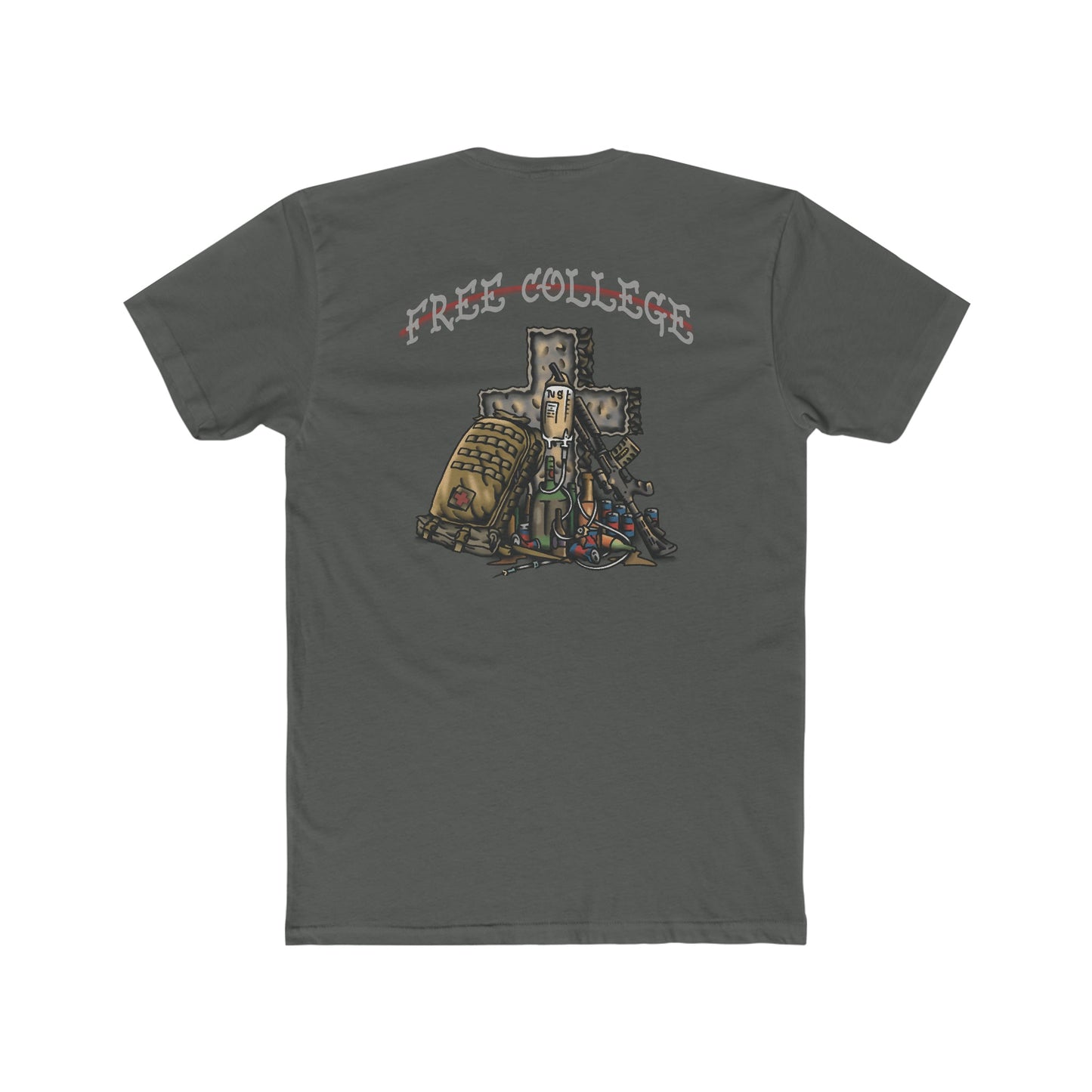 Ben Cantwell Art Free College Cross crew t-shirt featuring a colorful graphic design on a casual cotton tee.