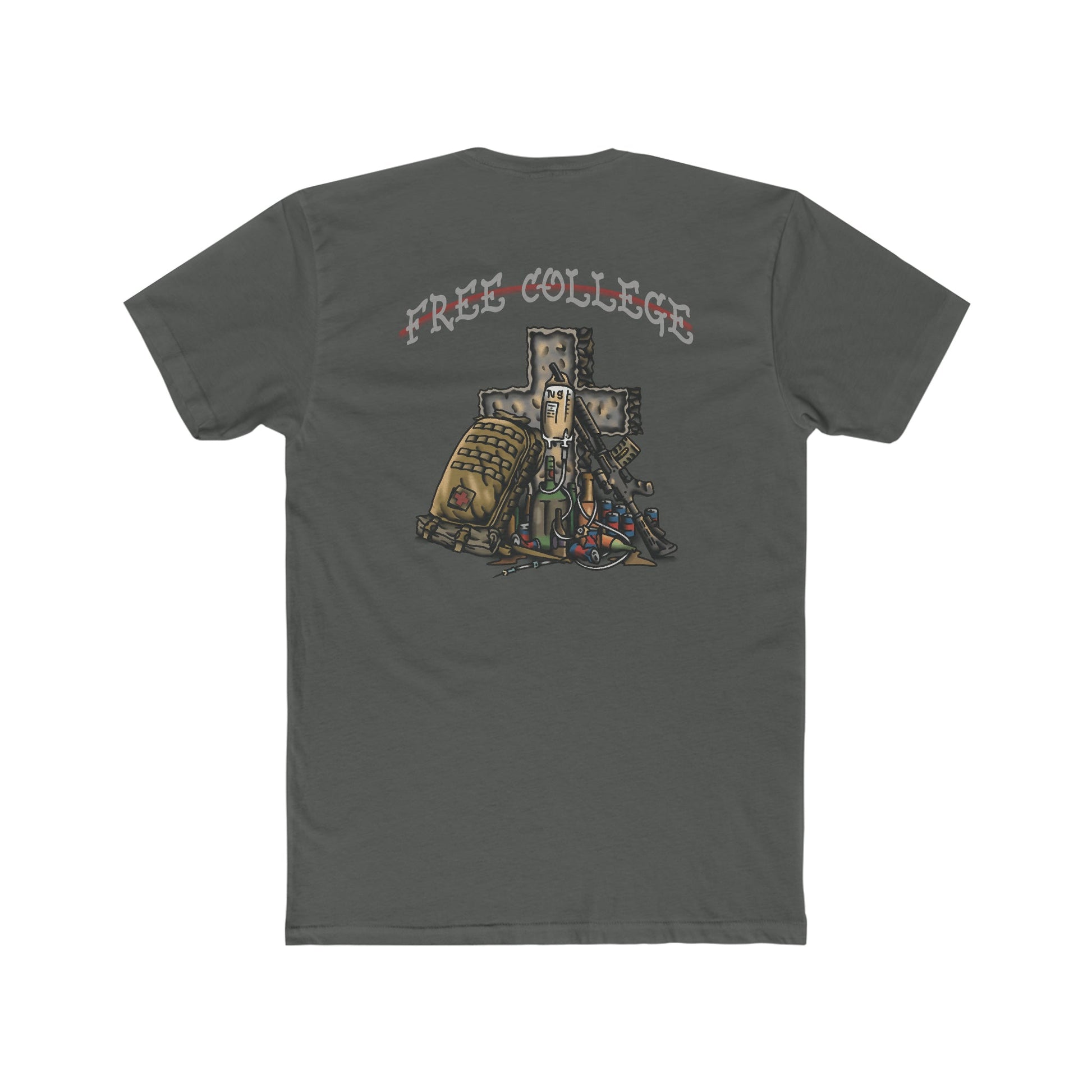 Ben Cantwell Art Free College Cross crew t-shirt featuring a colorful graphic design on a casual cotton tee.