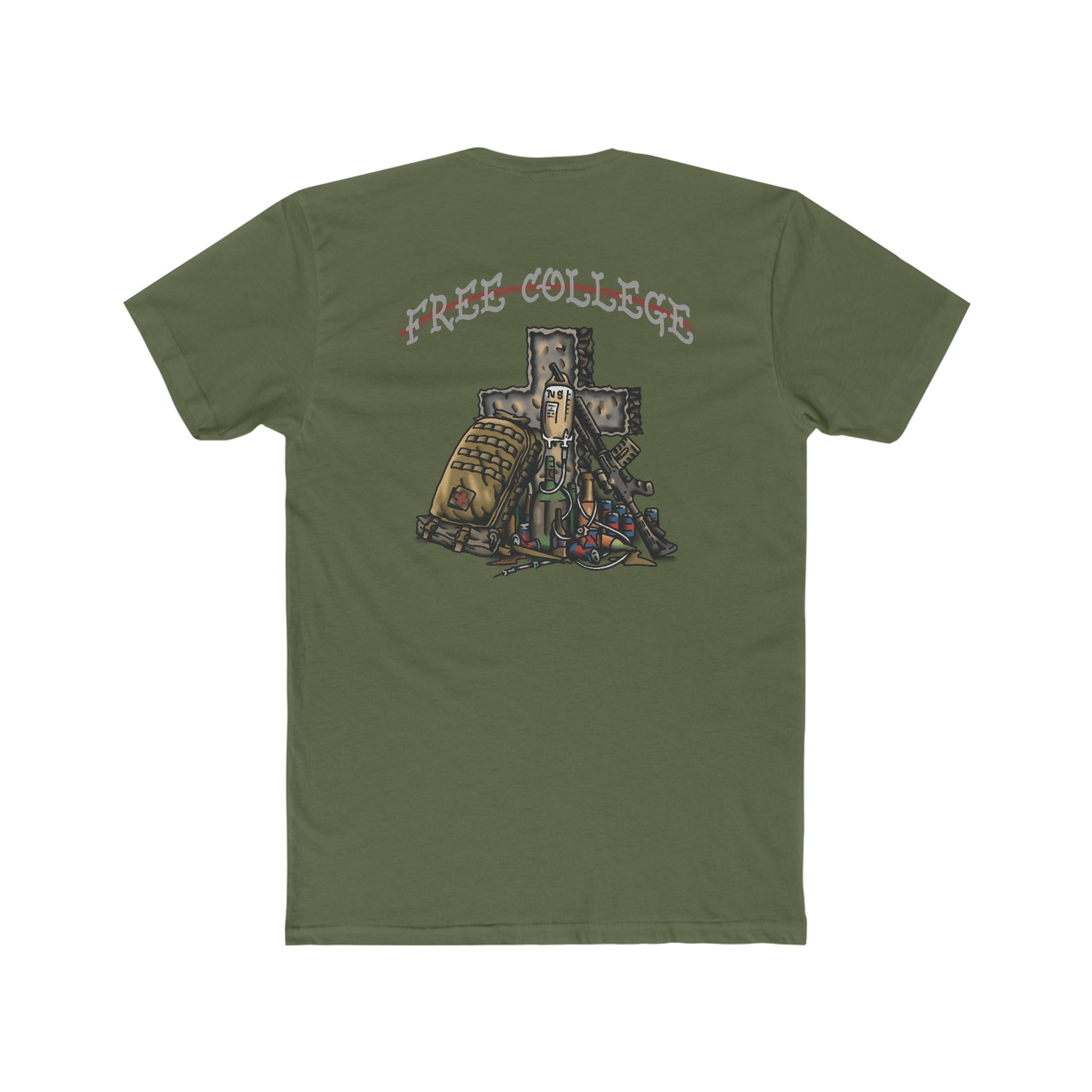 Ben Cantwell Art Free College Cross crew T-shirt featuring a graphic design on soft cotton fabric.