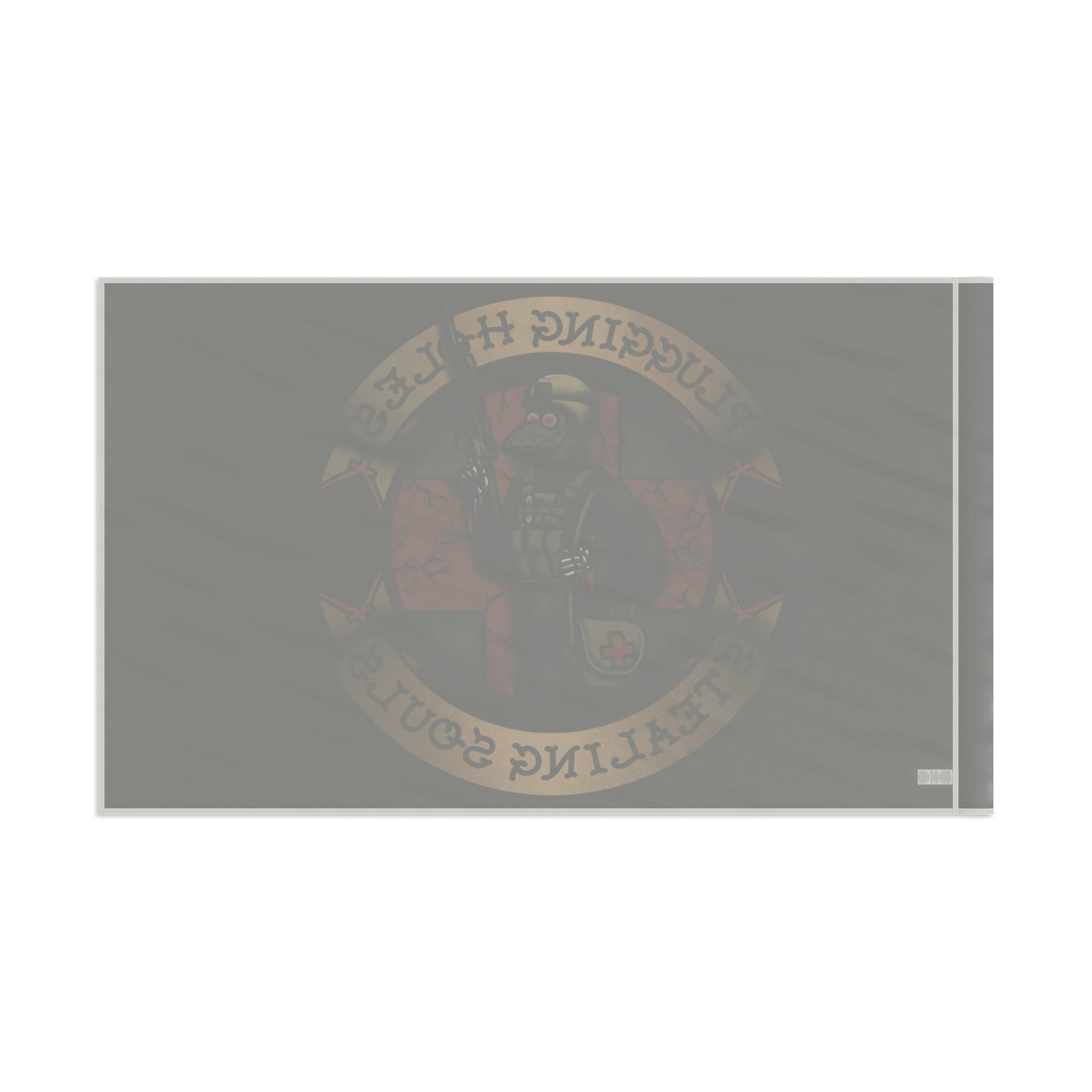 Decorative flag featuring artwork from Pluggin' Holes and Stealin' Souls - Remastered by Ben Cantwell Art, suitable for home decor.