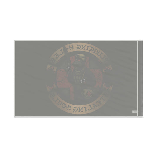 Decorative flag featuring artwork from Pluggin' Holes and Stealin' Souls - Remastered by Ben Cantwell Art, suitable for home decor.