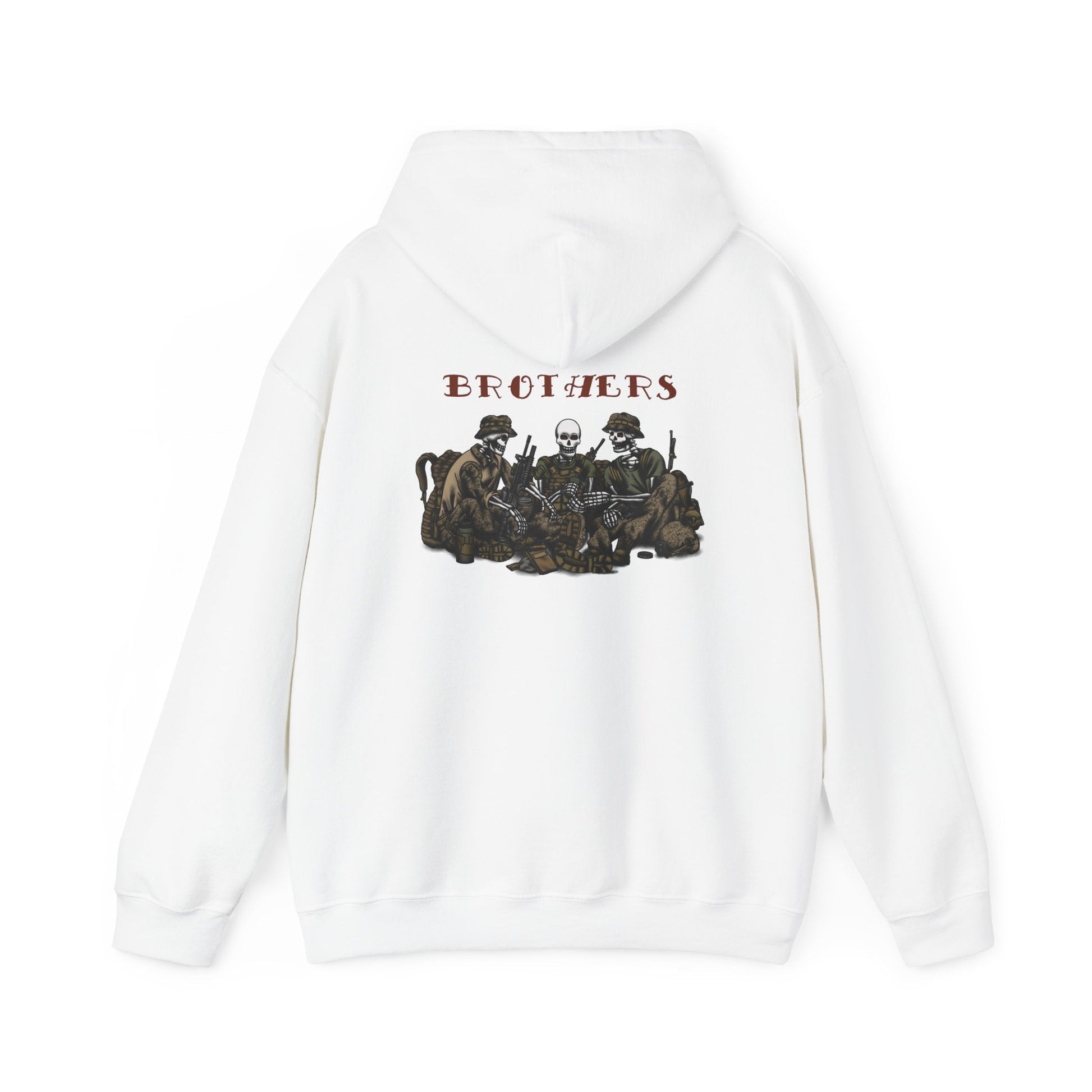 Skeleton Brothers remastered hoodie by Ben Cantwell Art, featuring detailed skeleton artwork on a comfortable black hoodie.