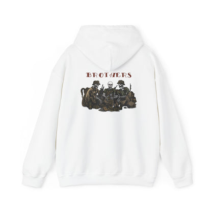 Skeleton Brothers remastered hoodie by Ben Cantwell Art, featuring detailed skeleton artwork on a comfortable black hoodie.