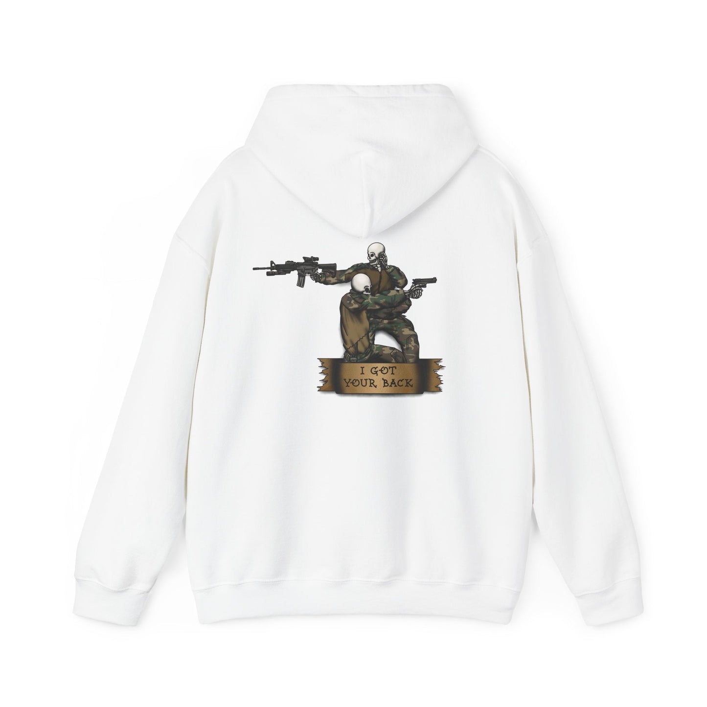 Ben Cantwell Art "I Got Your Back" skeleton hoodie featuring a skeleton design on a cozy black hoodie.