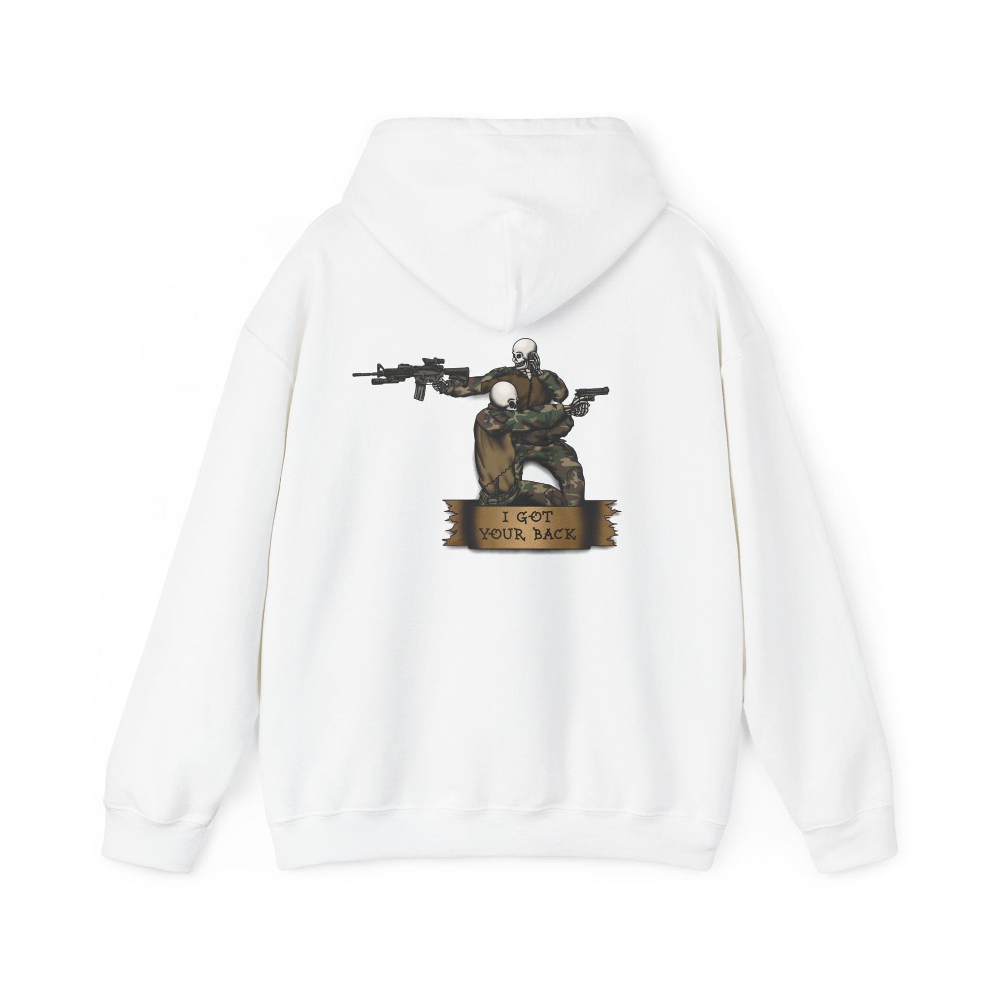 Ben Cantwell Art "I Got Your Back" skeleton hoodie featuring a skeleton design on a cozy black hoodie.