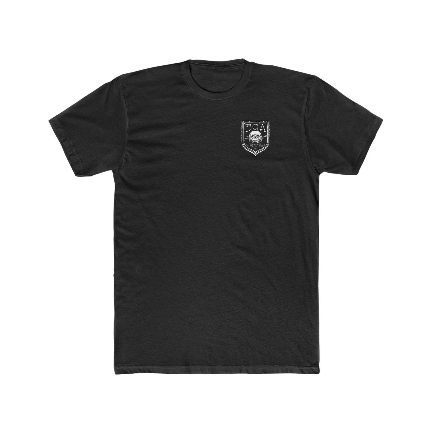 Ben Cantwell Art Laugh Now Cry Later Skeletons crew t-shirt featuring a bold skeleton graphic on black cotton fabric.