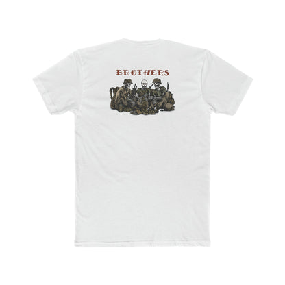 Skeleton Brothers crew t-shirt by Ben Cantwell Art featuring a remastered skeleton design on a casual cotton tee.