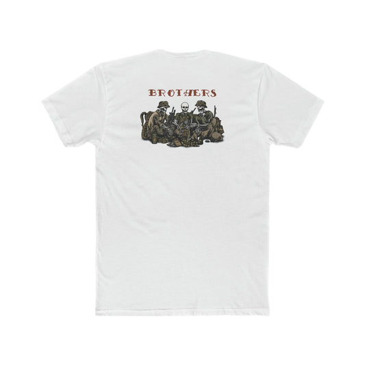 Skeleton Brothers crew t-shirt by Ben Cantwell Art featuring a remastered skeleton design on a casual cotton tee.