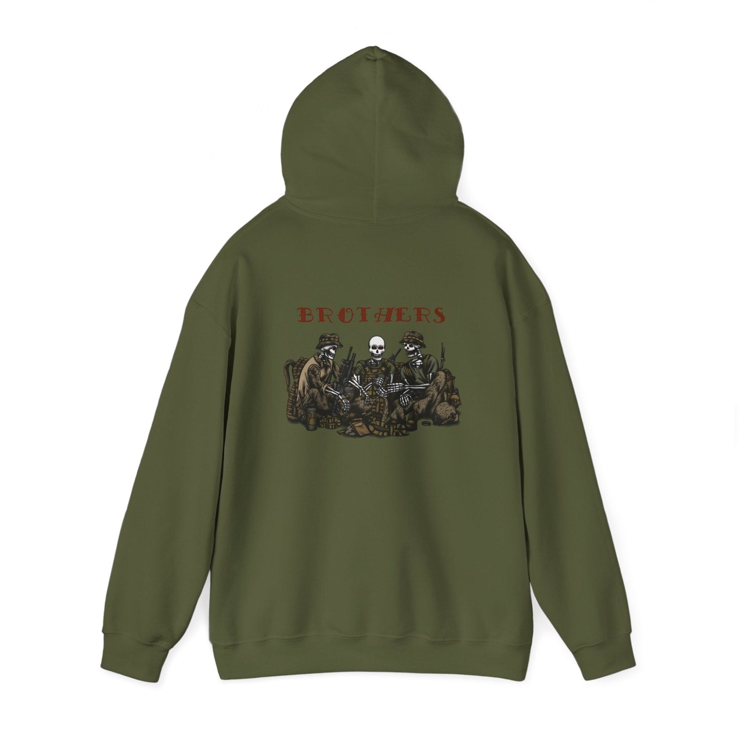 Skeleton Brothers remastered hoodie by Ben Cantwell Art featuring a detailed skeleton design on a comfortable black hoodie.