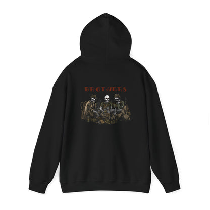 Ben Cantwell Art Skeleton Brothers remastered hoodie featuring detailed skeleton artwork on a comfortable black hoodie.