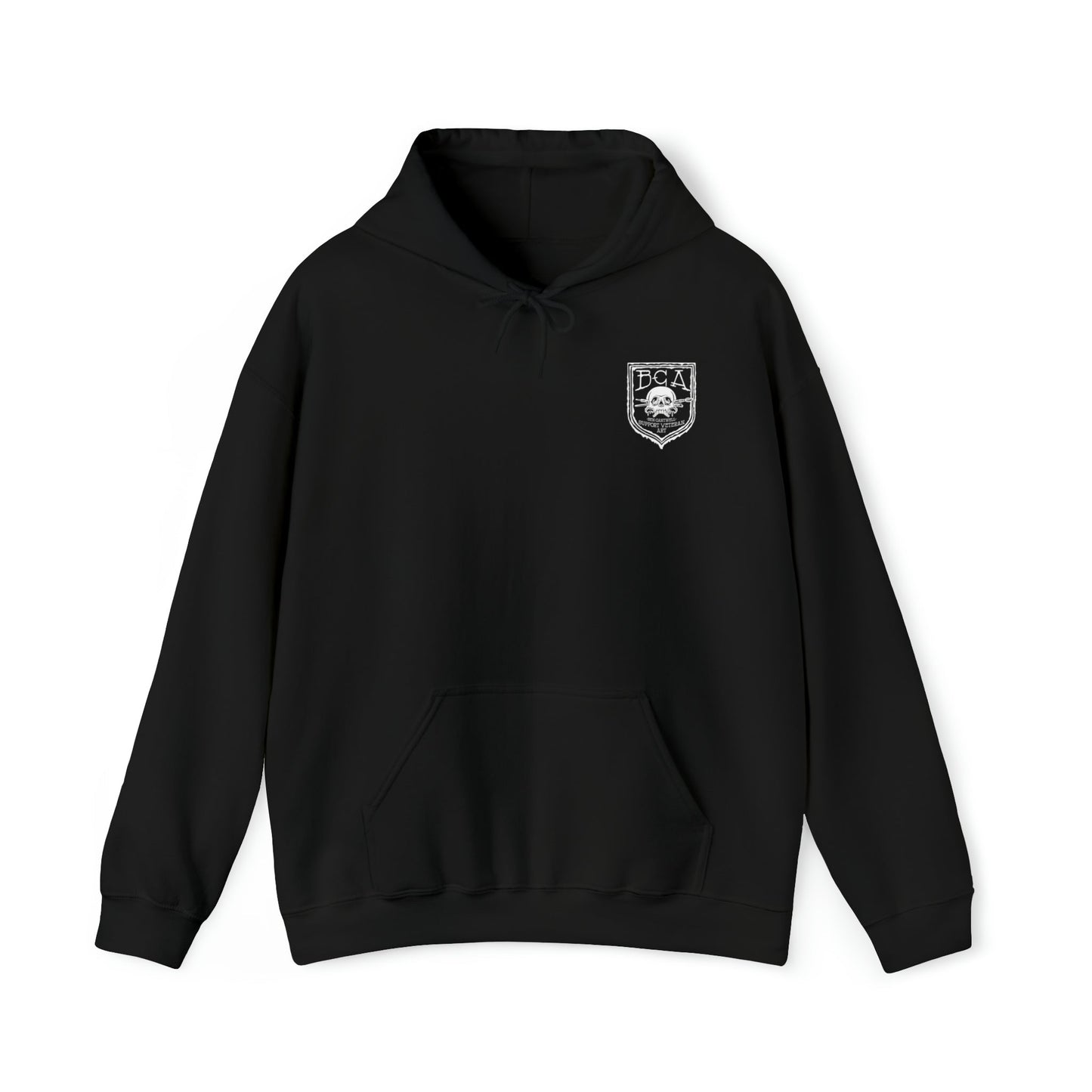 Ben Cantwell Art Free College Cross hoodie, black casual hoodie with a printed college cross graphic on the front.