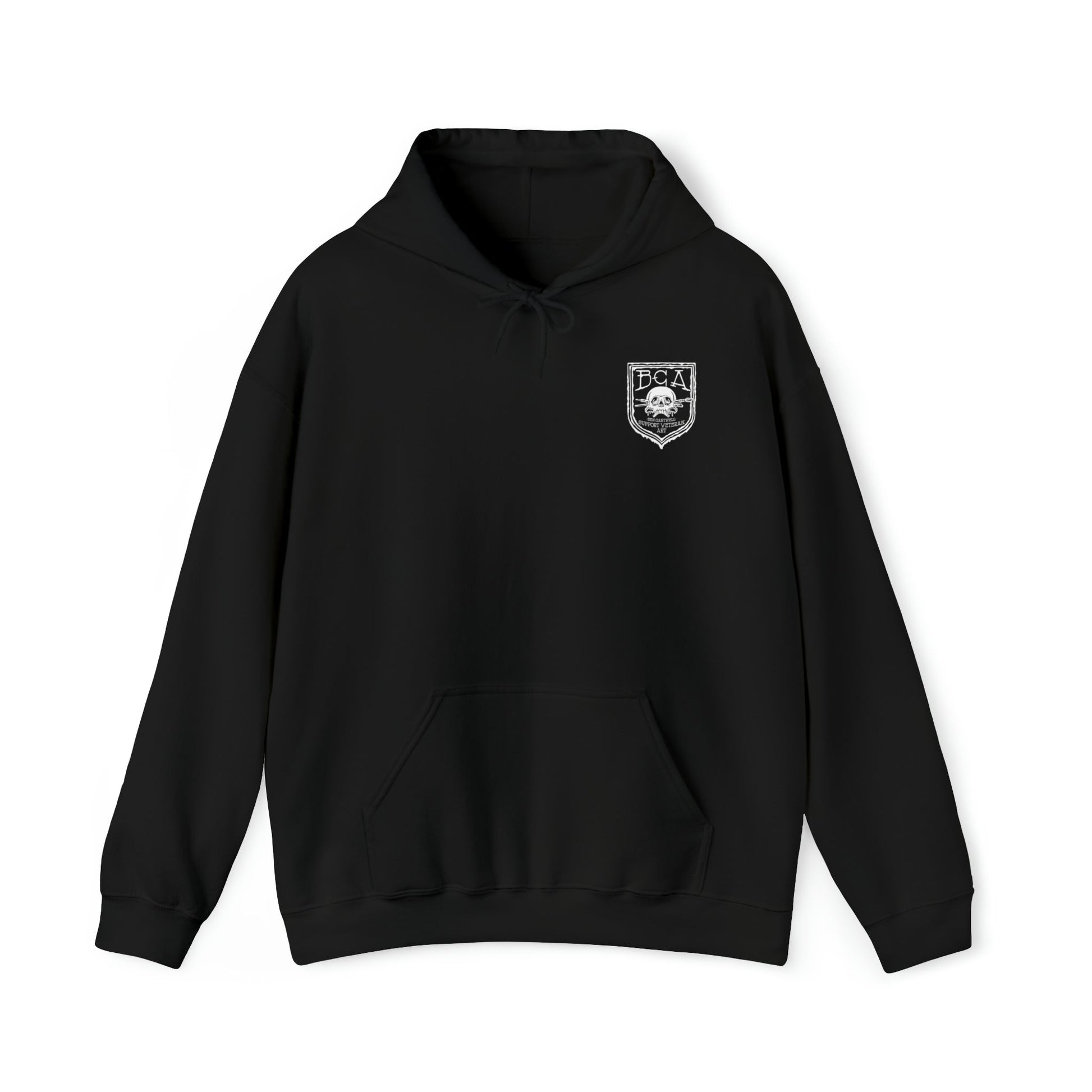 Ben Cantwell Art Free College Cross hoodie, black casual hoodie with a printed college cross graphic on the front.