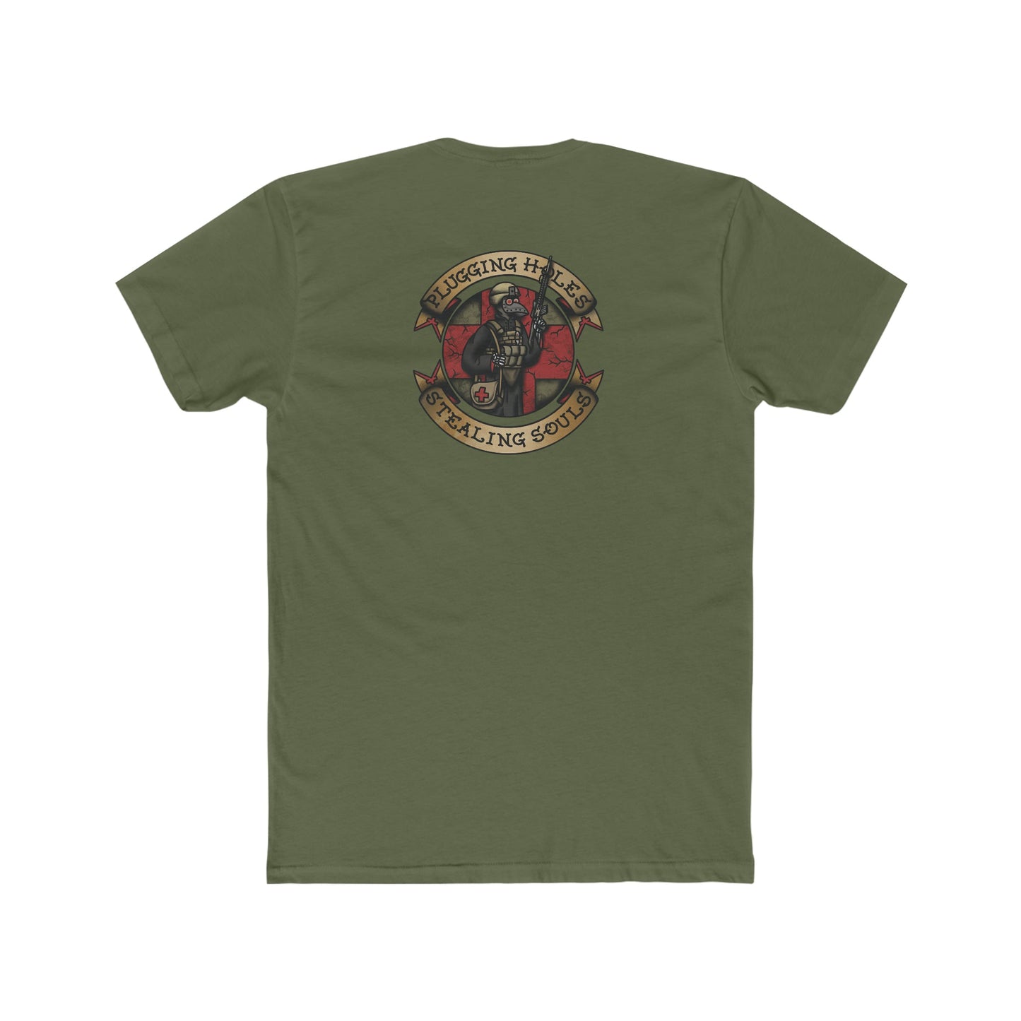 Ben Cantwell Art Crew T-Shirt featuring "Pluggin' Holes and Stealin' Souls" remastered design, black cotton fabric, front graphic.