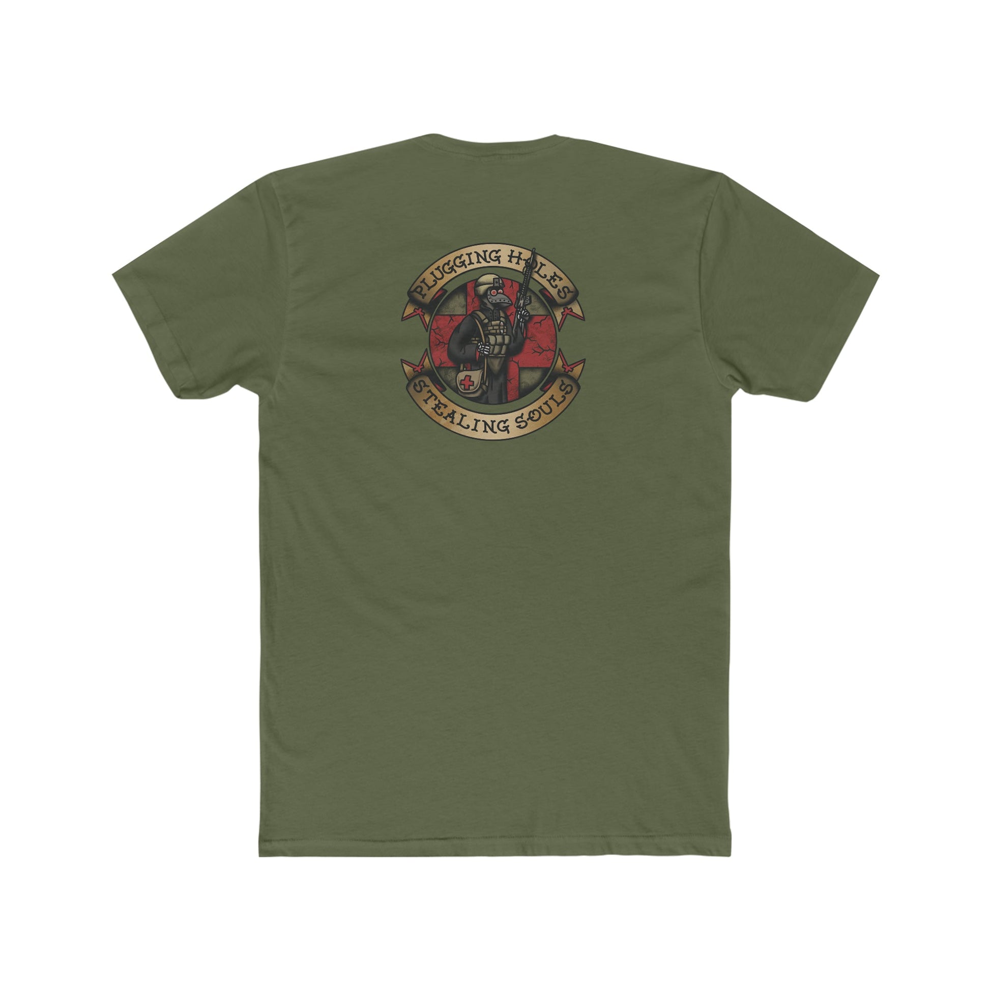 Ben Cantwell Art Crew T-Shirt featuring "Pluggin' Holes and Stealin' Souls" remastered design, black cotton fabric, front graphic.