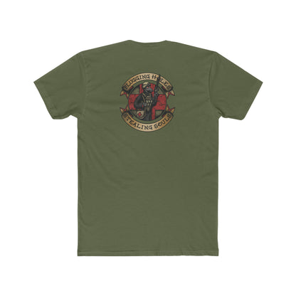 Ben Cantwell Art Crew T-Shirt featuring "Pluggin' Holes and Stealin' Souls" remastered design, black cotton fabric, front graphic.