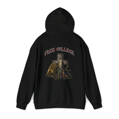 Ben Cantwell Art Free College Cross hoodie, soft black hoodie with white college cross graphic on front, casual and comfortable.