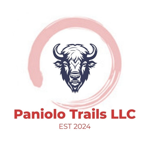 Paniolo Trails Logo Hoodie, black with white logo, casual fit, front view showing the Paniolo Trails LLC emblem on the chest.