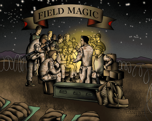 Print titled Field Magic by Ben Cantwell Art featuring vibrant, abstract artwork with bold colors and dynamic shapes.