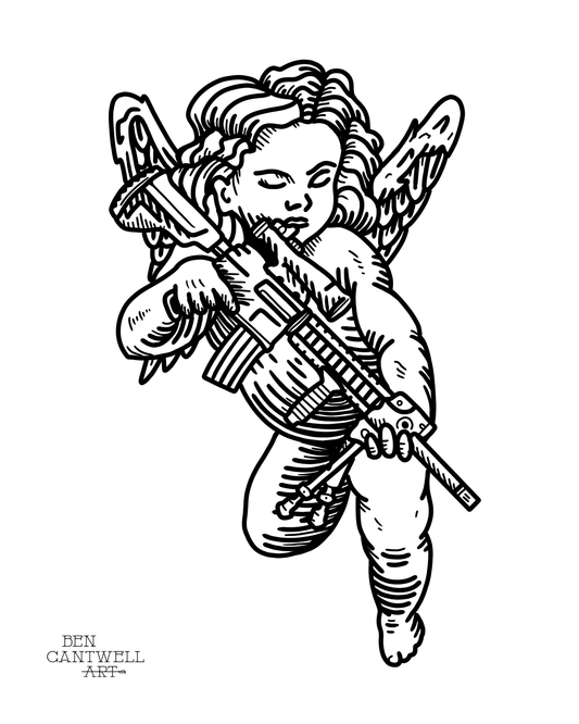 Print of a cherub by Ben Cantwell Art, titled IAR M27 Cherub, featuring a detailed, artistic depiction of a gentle angelic figure.
