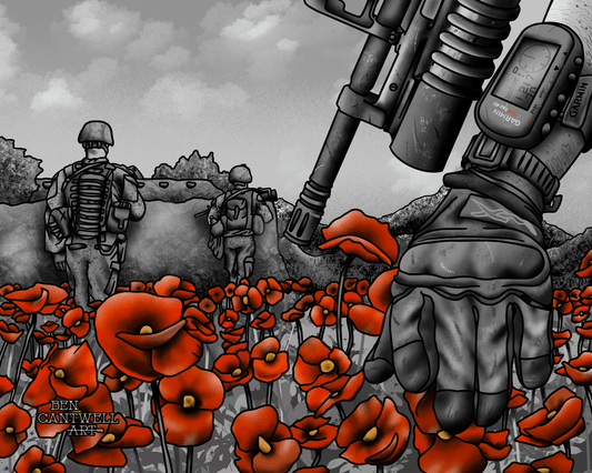 Print of "Poppy Field Reborn" by Ben Cantwell Art featuring vibrant red poppies in a lush field scene.