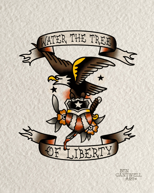 Print titled "Water the Tree of Liberty Eagle" by Ben Cantwell Art, featuring a detailed eagle illustration.