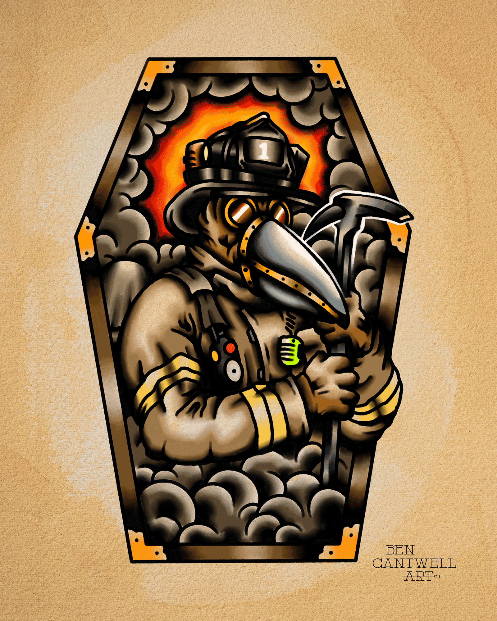 Print of Smoke Eater by Ben Cantwell Art, featuring a detailed illustration of a figure with smoke swirling around.