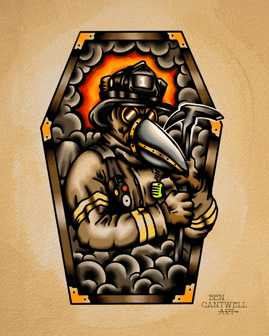 Print of Smoke Eater by Ben Cantwell Art, featuring a detailed illustration of a figure with smoke swirling around.