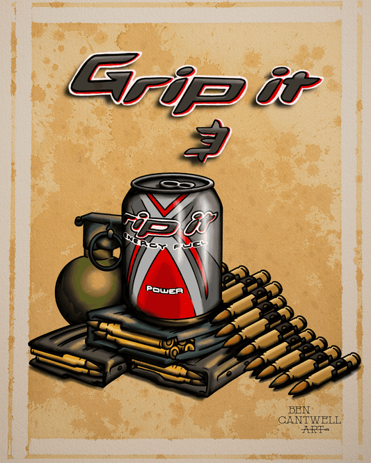 Print artwork titled Grip It n Rip It Reborn by Ben Cantwell Art featuring vibrant, abstract design with bold colors and dynamic shapes.