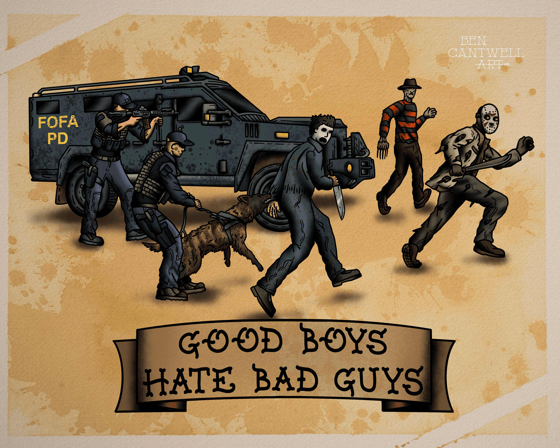Print of "FAFO PD Good Boys Hate Bad Guys" by Ben Cantwell Art featuring bold, colorful artwork with a rebellious theme.