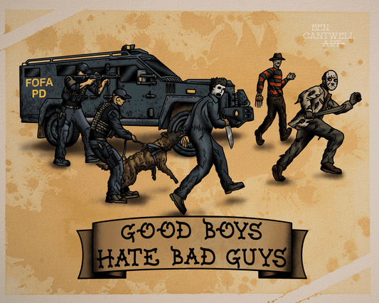 Print of "FAFO PD Good Boys Hate Bad Guys" by Ben Cantwell Art featuring bold, colorful artwork with a rebellious theme.