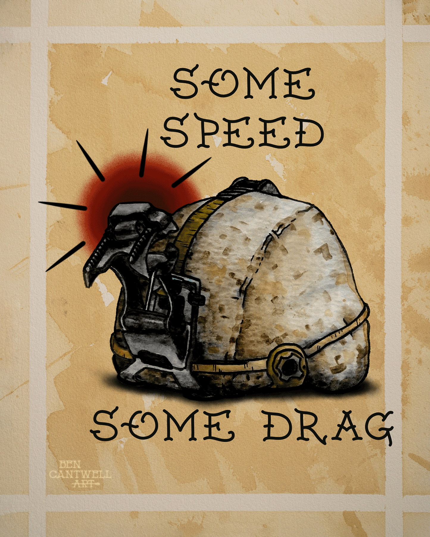 Remastered print titled "Some Speed Some Drag" by Ben Cantwell Art, featuring vibrant automotive racing imagery.