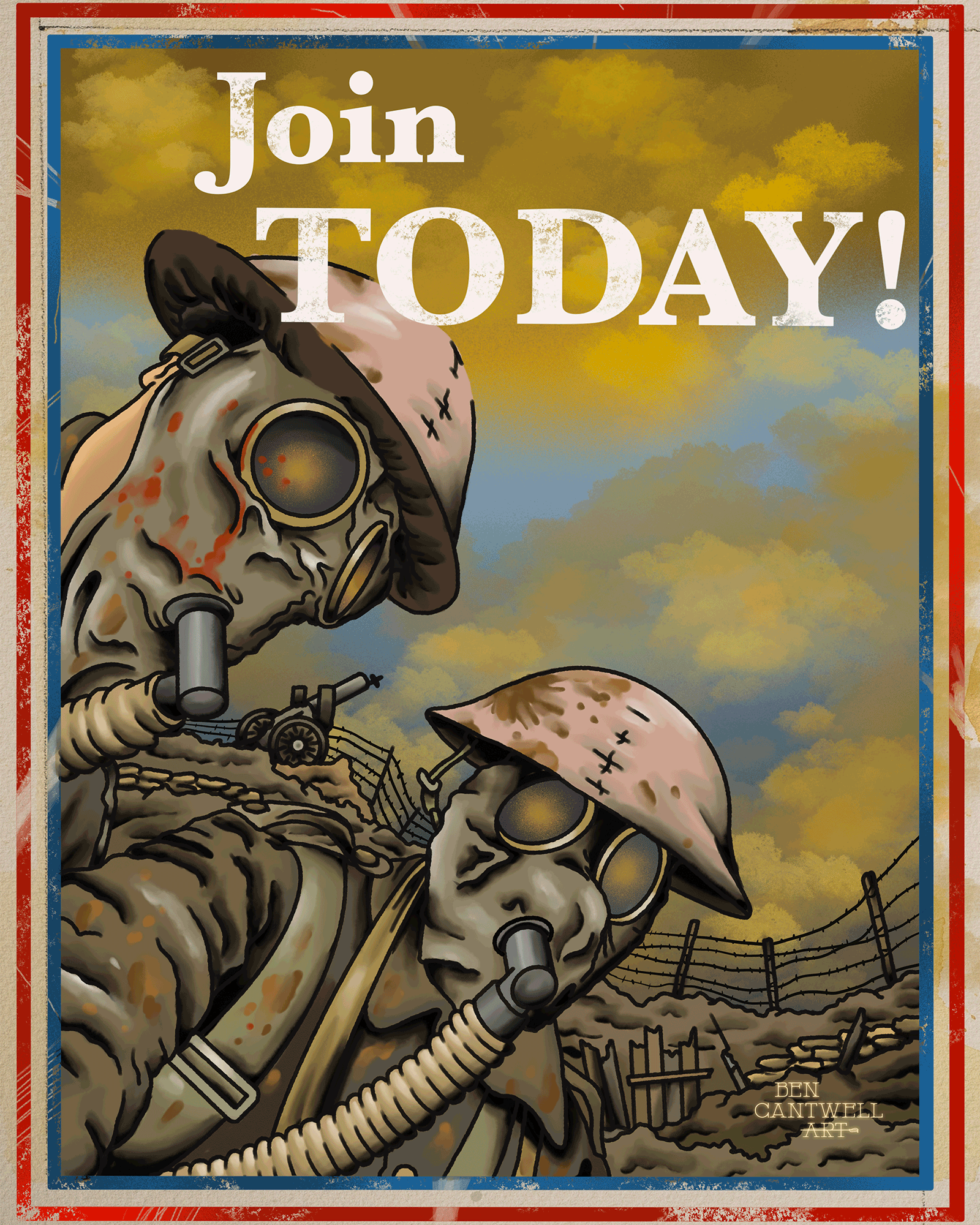 Historical WW1 poster print titled "Join Today" by Ben Cantwell Art, featuring vintage wartime recruitment imagery.