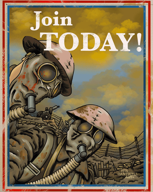 Historical WW1 poster print titled "Join Today" by Ben Cantwell Art, featuring vintage wartime recruitment imagery.