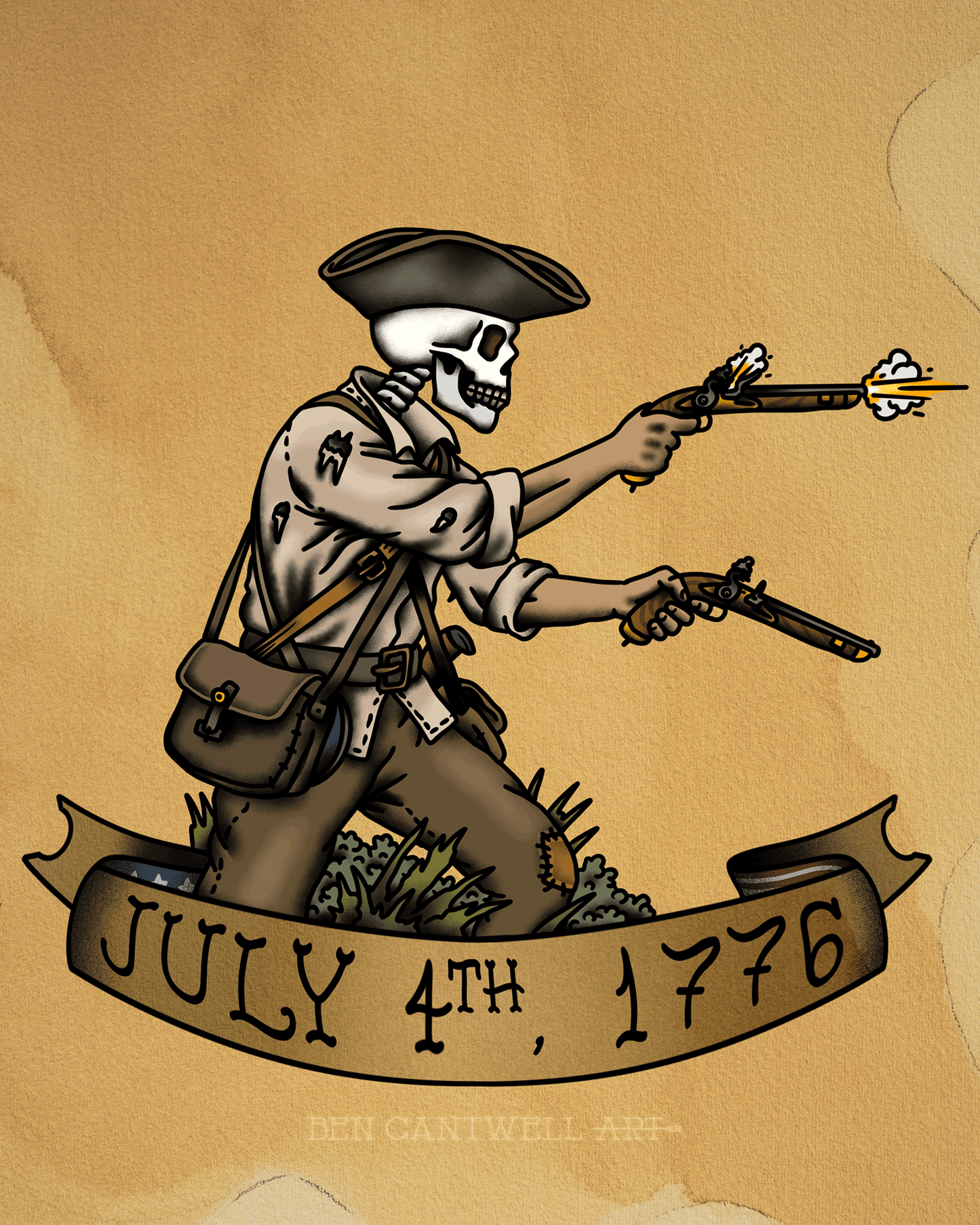 Print titled Independence Day July 4th, 1776 – Patriotic Defiance by Ben Cantwell Art, featuring patriotic imagery celebrating American independence.